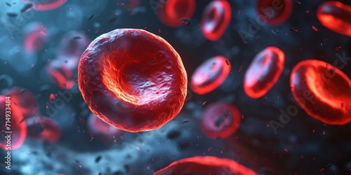 A close-up of a red cell with a red blood cell in the background Generative AI photo
