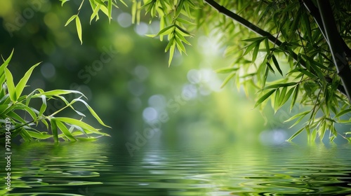 Bamboo background - lush foliage with reflection in the water