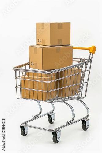 Boxes in a trolley on white background 