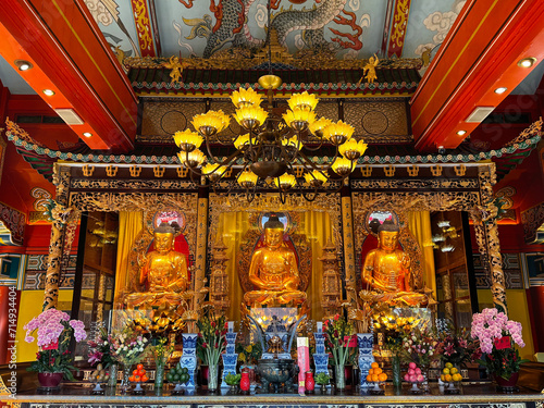 Po Lin Temple Monastery, a mid century temple built at the Ngong Ping Village, Hong Kong, nearby the giant Tian Tian Buddha, comprising of many ornate and intricate details of Buddha statue  © Timothy Roesdiah