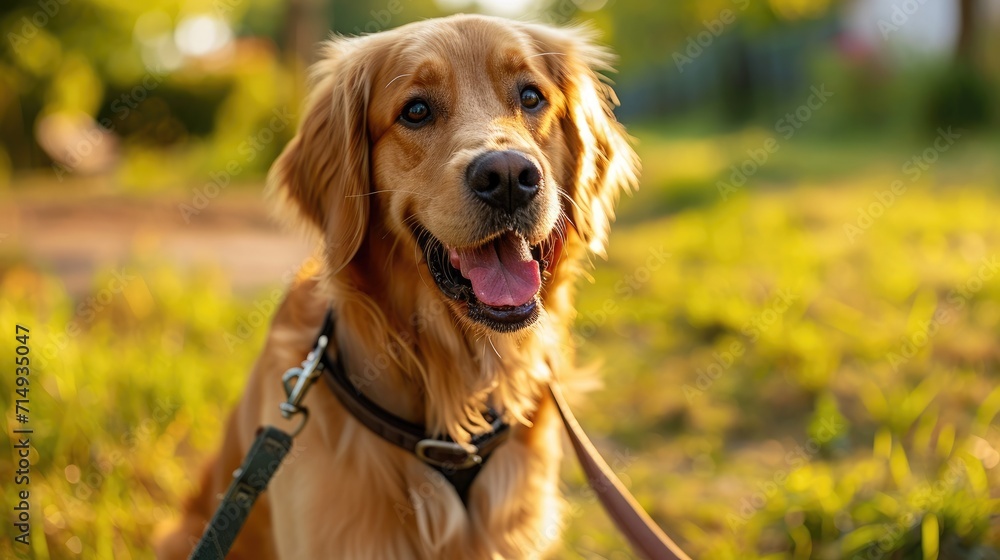 Golden retriever dog in summer park