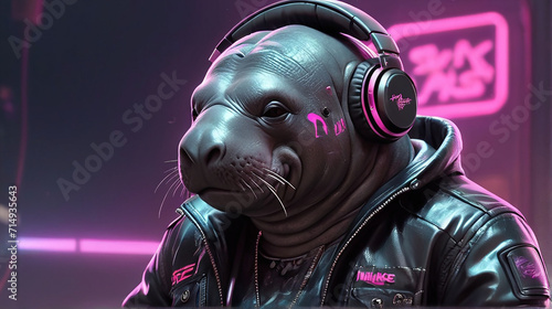 Manatee Synthwave Serenity Down Under by Alex Petruk AI GENERATED