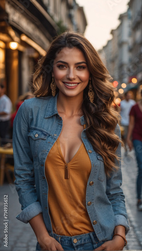 Portrait of a Beautiful Young Brunette Turkish Model Woman Actress Posing in Downtown Istanbul 