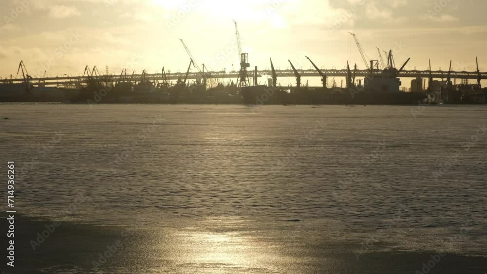 bridge and industrial area at sunset in winter bridge and industrial area at sunset in winter