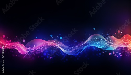 Abstract colorful wave background with glowing particles. Suitable for technology, music, and science themes. photo