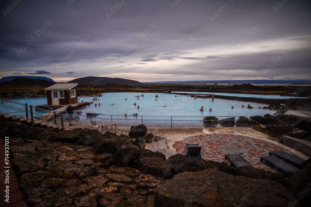Overcast late afternoon at the Mývatn Nature Baths, Reykjahlid, Northern Iceland.