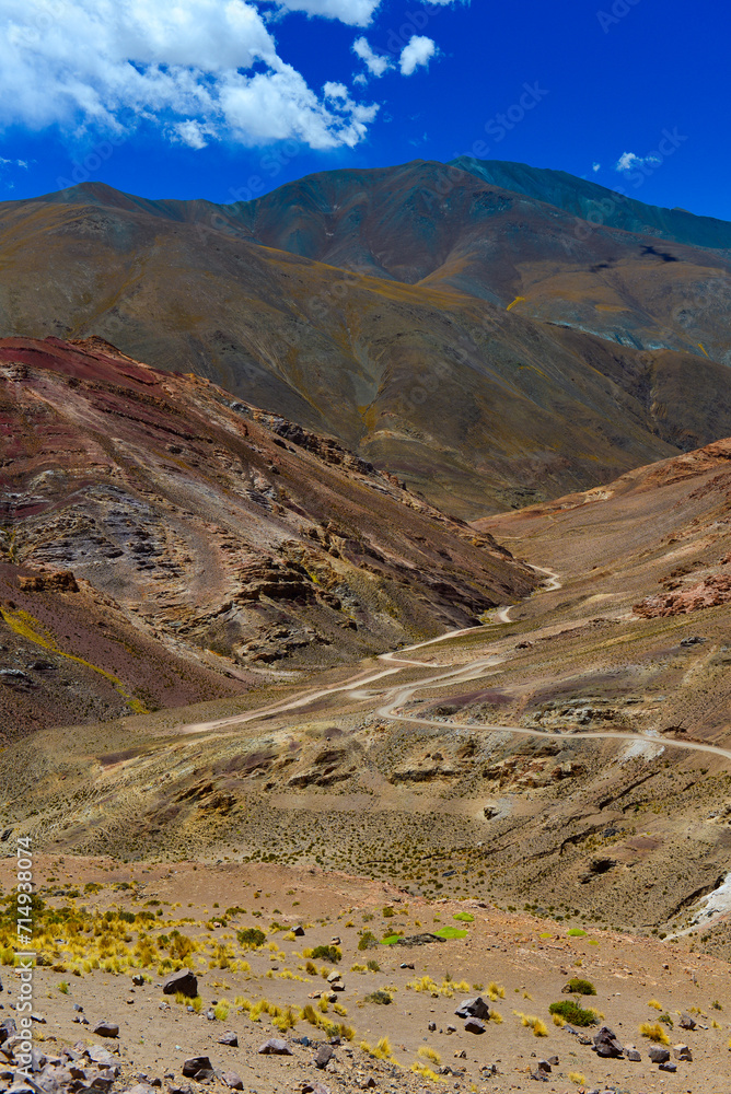 The winding upper stretch of the famous Ruta 40 National Route up the Andes at Abra el Acay mountain pass, Salta Province, Argentina.