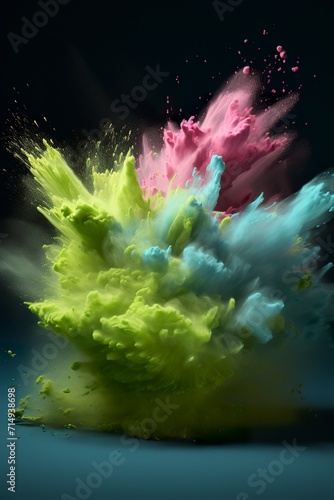 Abstract illustration of a colorful foot explosion from floor to ceiling. Background in composition style of an explosion of colored powder in close-up.