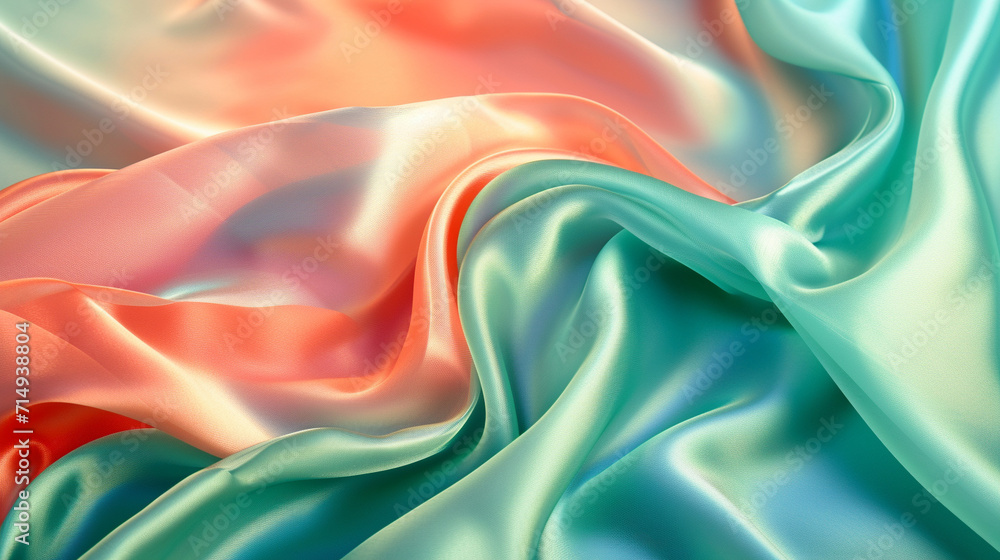 Obraz premium Blue-Green and Coral silk background