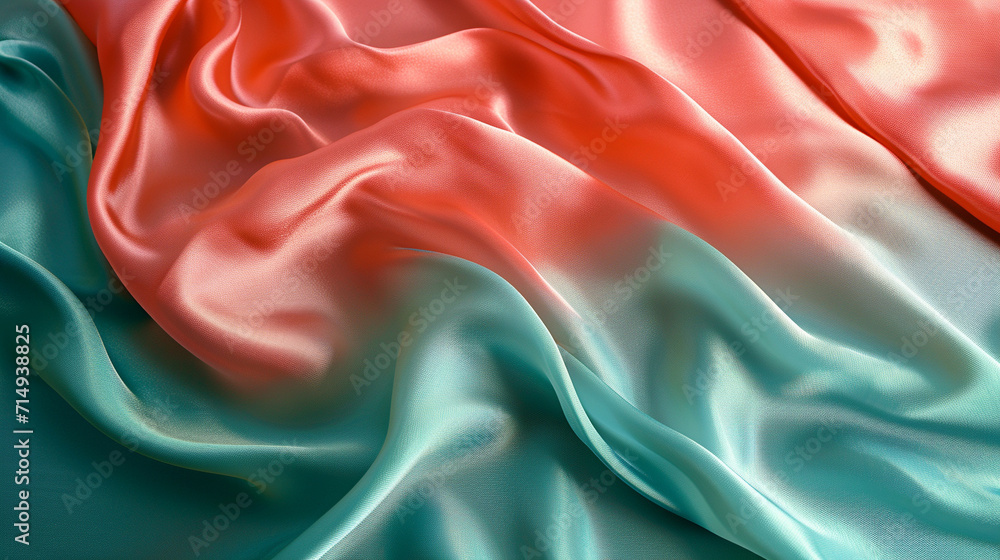 Fototapeta premium Blue-Green and Coral silk background