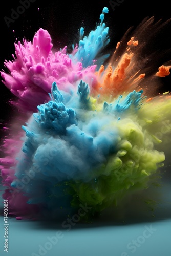 Abstract illustration of a colorful foot explosion from floor to ceiling. Background in composition style of an explosion of colored powder in close-up.