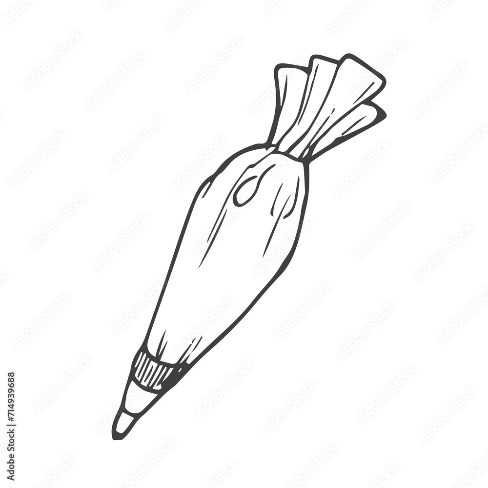 Obraz premium Pastry bag outline icon vector illustration. Black line confectionery chefs tool with nozzle for decorating creamy cake or cupcake
