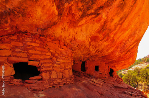 The House on Fire granary ruins, built by the ancestral puebloans, or anasazi, on the South Fork of the Mule Canyon, Cedar Mesa, Bears Ears National Monument, southeastern Utah, Southwest USA. photo