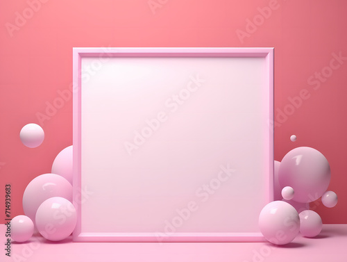 3D empty frame mockup on a pink background 