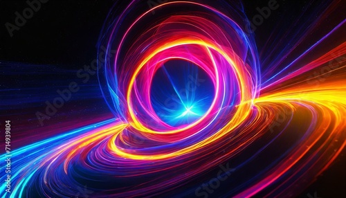 Neon colored glowing high energy singularity in space