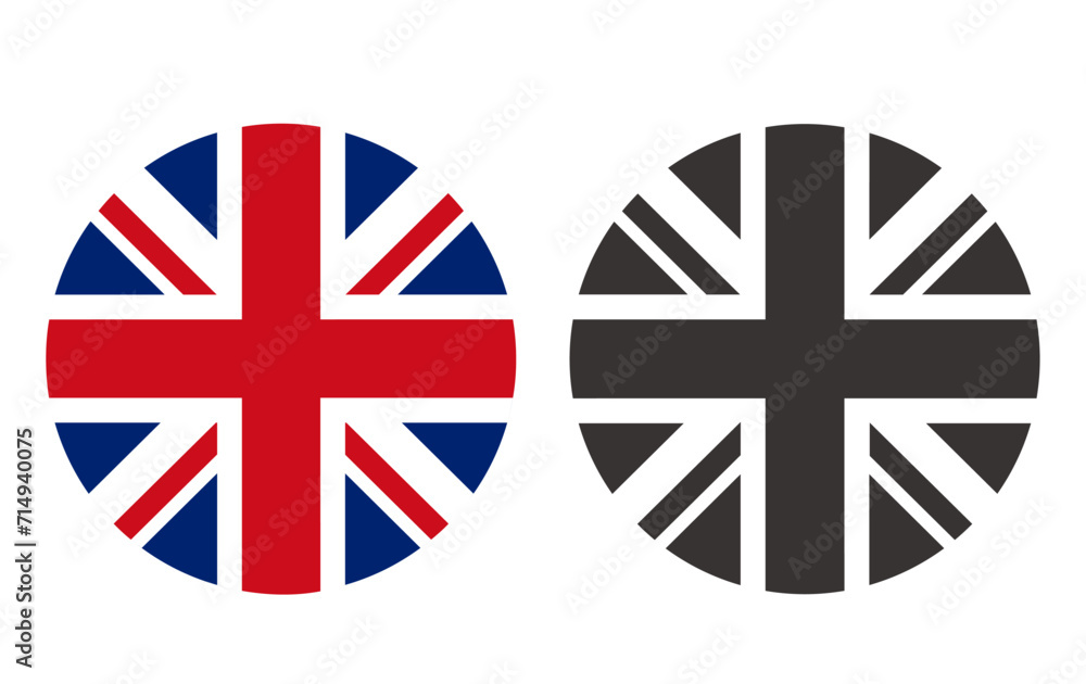 United Kingdom black white flag isolated set. Vector flat graphic design isolated illustration - obrazy, fototapety, plakaty 