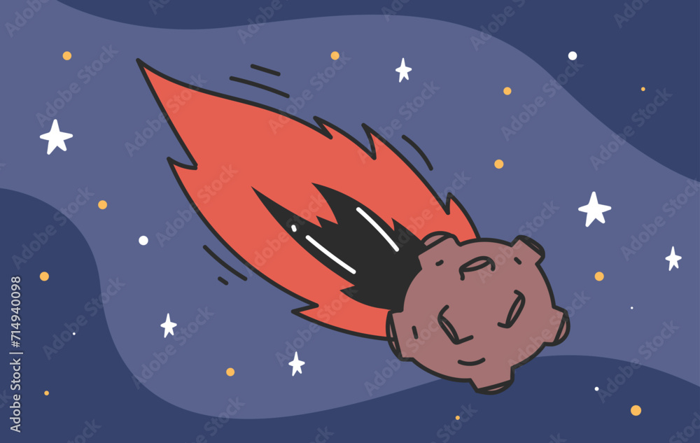 Meteor comet meteorite fire in space sky concept. Vector graphic design illustration