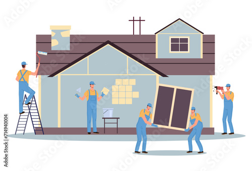 House building repair painting wall home renovate concept. Vector graphic design illustration element