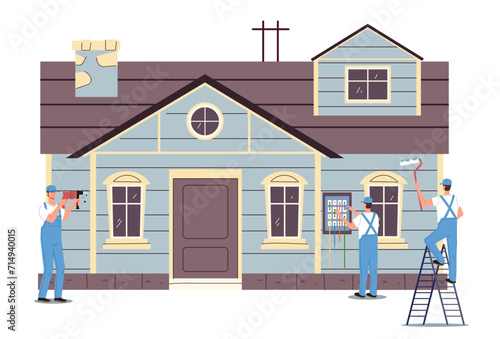 House building repair painting wall home renovate concept. Vector graphic design illustration element