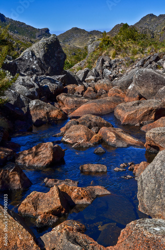 A rocky mountain stream in the high sector of Itatiaia National Park  Itatiaia  Rio de Janeiro  Brazil.