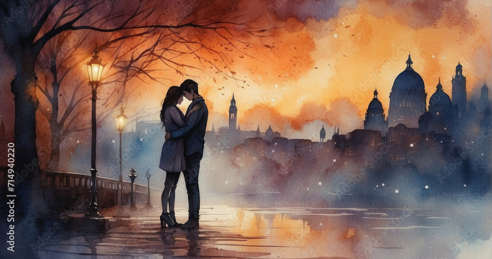 A beautiful couple in love. A man and a woman in a gentle embrace . illustration of Valentine's Day. the concept of family