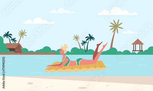 People on beach sea summer vacation concept. Vector graphic design illustration