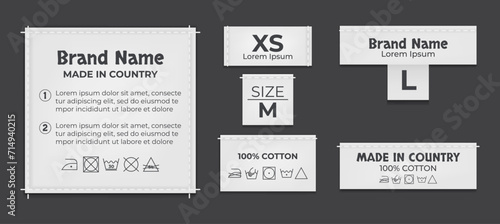 Label tag wash instruction cloth care fabric cotton isolated set. Vector graphic design illustration