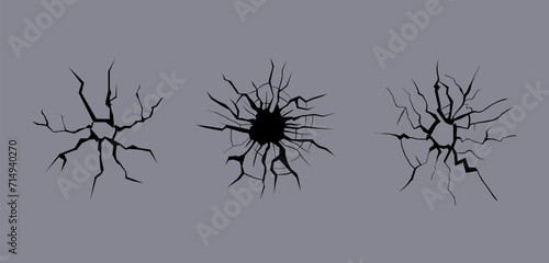 Crack broken glass crash cracked mirror isolated set. Vector graphic design illustration