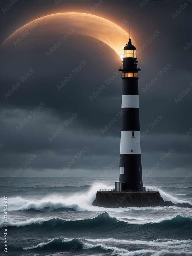 A beautiful photo of the ocean with a lighthouse Generative AI