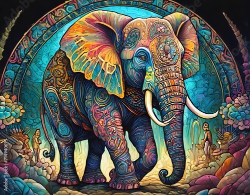 Colorful Indian elephant with mandalas, poster, postcard, t-shirt print motif