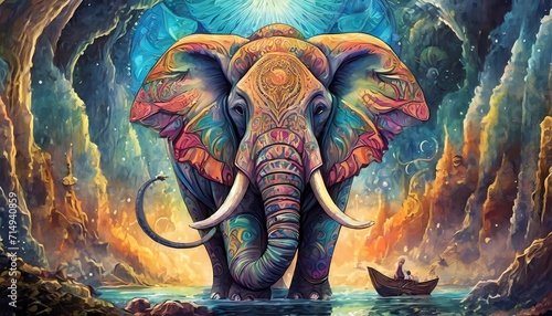 Colorful Indian elephant with mandalas, poster, postcard, t-shirt print motif