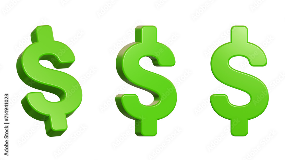 Green dollar sign isolated on white background. Dollar isolated 3d rendering illustration. Green dollar sign isolated on white background. Dollar isolated 3d rendering illustration.