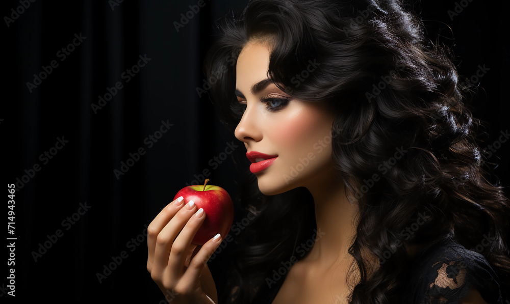Woman with red apple. Beautiful woman with a red apple / eve / bible. Generated AI Woman with red apple. Beautiful woman with a red apple / eve / bible. Generated AI