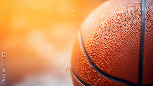 Gros plan, zoom sur une balle de basket orange. Macro, sport, basketball. Pour conception et création graphique.