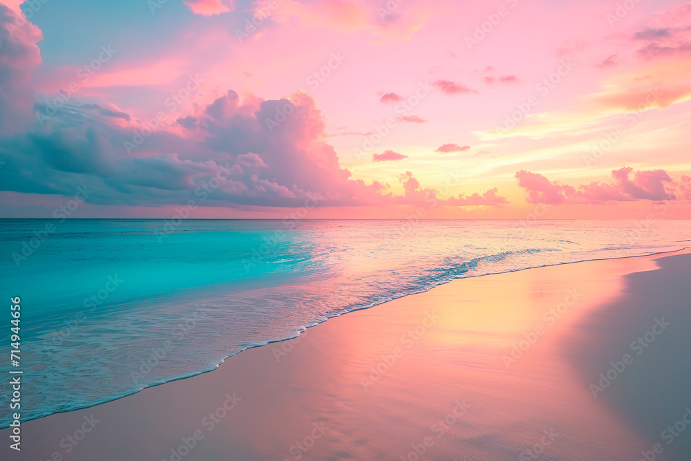 Fototapeta premium The sunset on the beach. Generative AI
