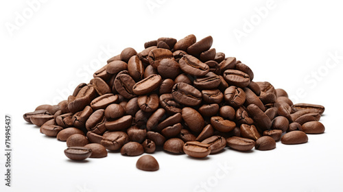 A pile of coffee beans on a white surface