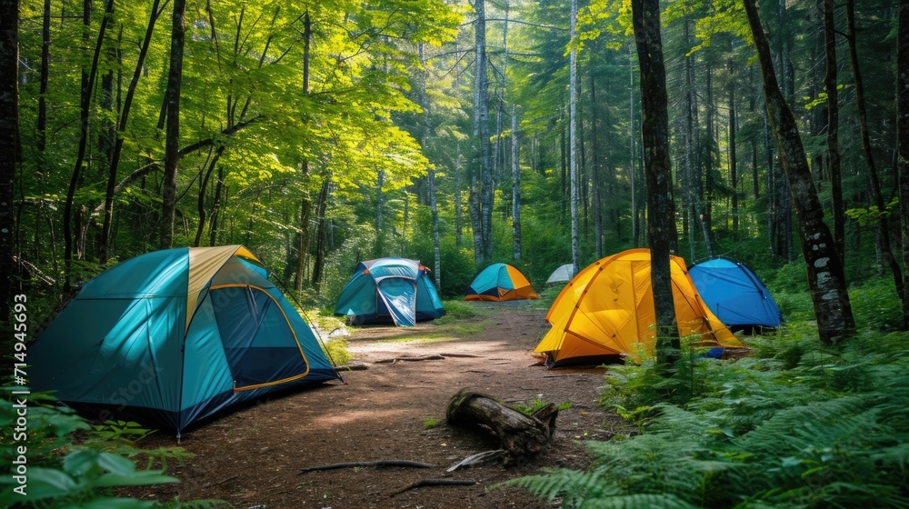 Camping with tents in the forest Camping with tents in the forest