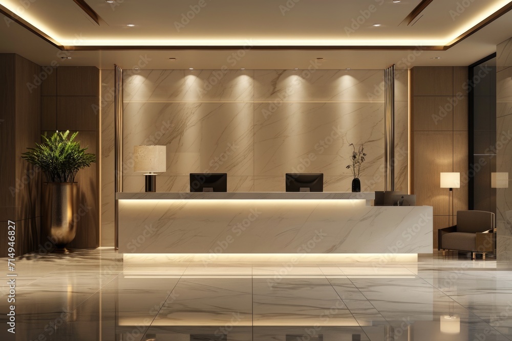 Elegant Hotel Lobby with Marble and Wood Accents