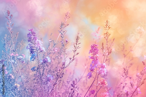 Colorful Flowers in a Field of Purple and Pink Generative AI
