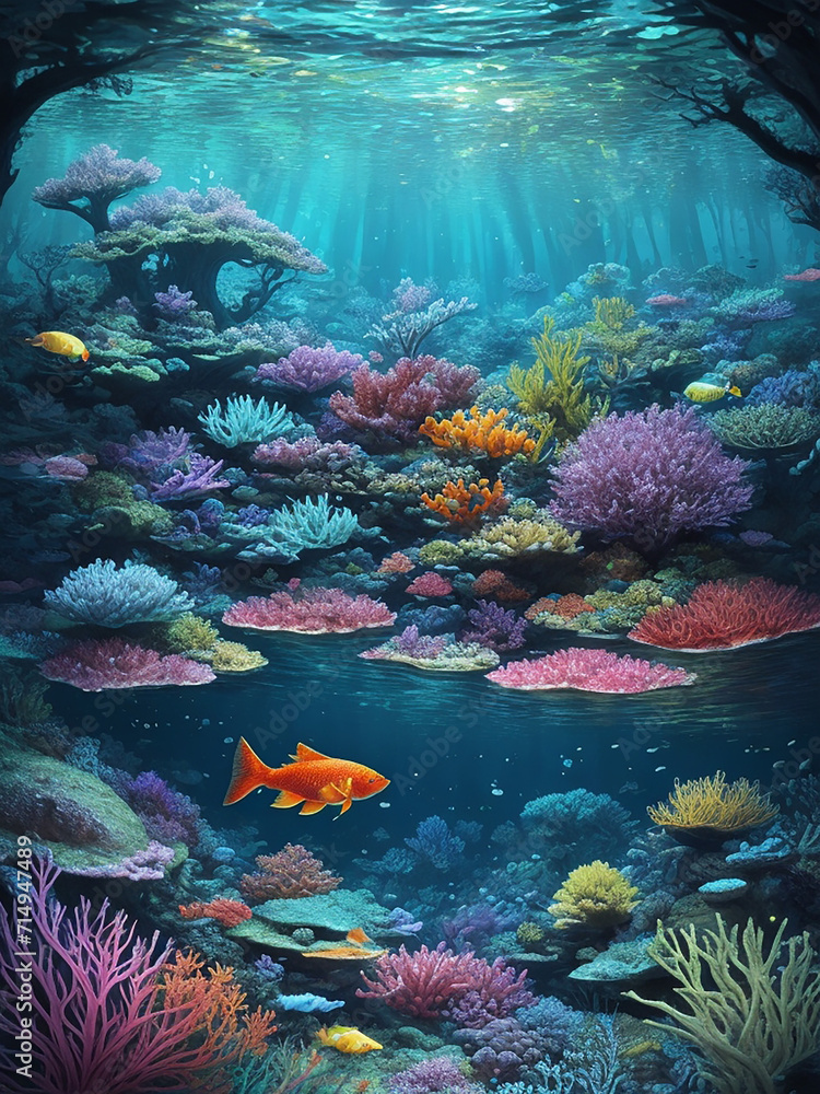 A photo of a Beautiful view under the sea Generative AI