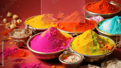 Holi Colorful mixed rainbow powder. Holi festival banner.