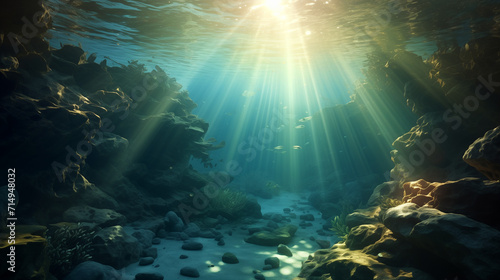 Sun Light into the Underwater Cave, Ai generated image © Trendy Motion