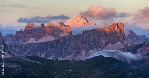 Passo Giau, evening view from Alps Dolomites mountains