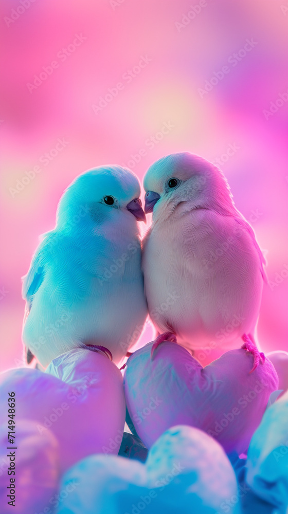 Couple. Birds in love on a pastel background.