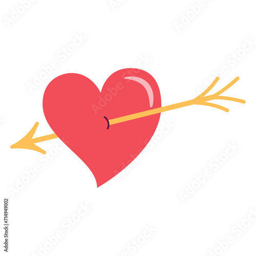 Heart pierced with arrow. Symbol of love. Retro style Valentines day illustration. Isolated. Perfect For Poster, Card, Invitation, Tshirt Print or Valentines Day Greeting Card. Vector illustration. 