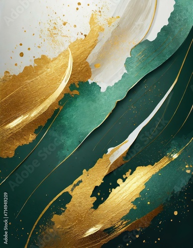 Modern cover. Creative artistic pattern with golden brush stroke, paint drop (stain) on green and white background. Luxury artistic vector for flyer, poster, notepad, brochure template