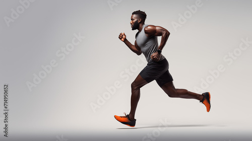 Jeune homme en tenue de sport faisant un jogging, sur un arrière-plan blanc. Courir, sport, sportif, footing. Pour conception et création graphique