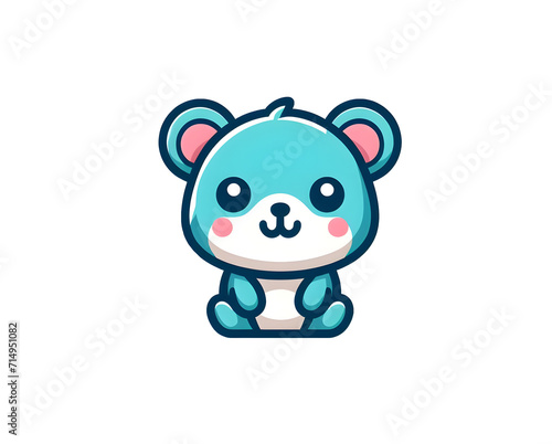 Blue teddy bear cartoon, cute animals. Farm cartoon characters.Mobile applications icons shape png on transparent background