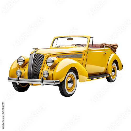 Yellow vintage car on transparent background PNG © PNG for U