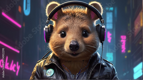 Quokka Synthwave Serenity Down Under by Alex Petruk AI GENERATED